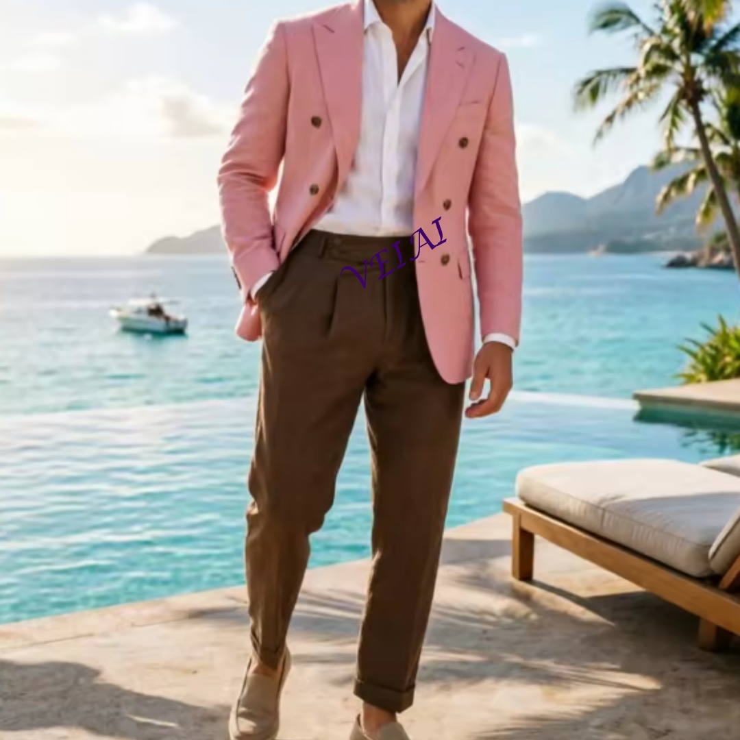 Elegant Formal Men'S Wear - Abito da uomo doppiopetto in lino